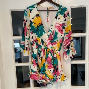 Peach Love California Multicolor Floral Wrap Romper